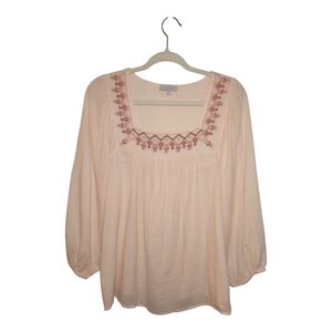 Lucky Brand Embroidered Square Neck Blouse Prairie Bohemian Women's Size: M/M